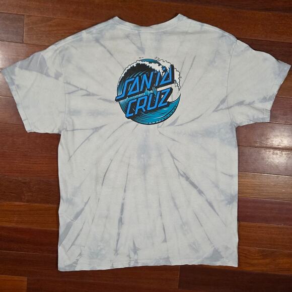 Santa Cruz Skateboards Y2K White Tie-Dye Tee with Blue Wave Logo Large - Picture 3 of 7